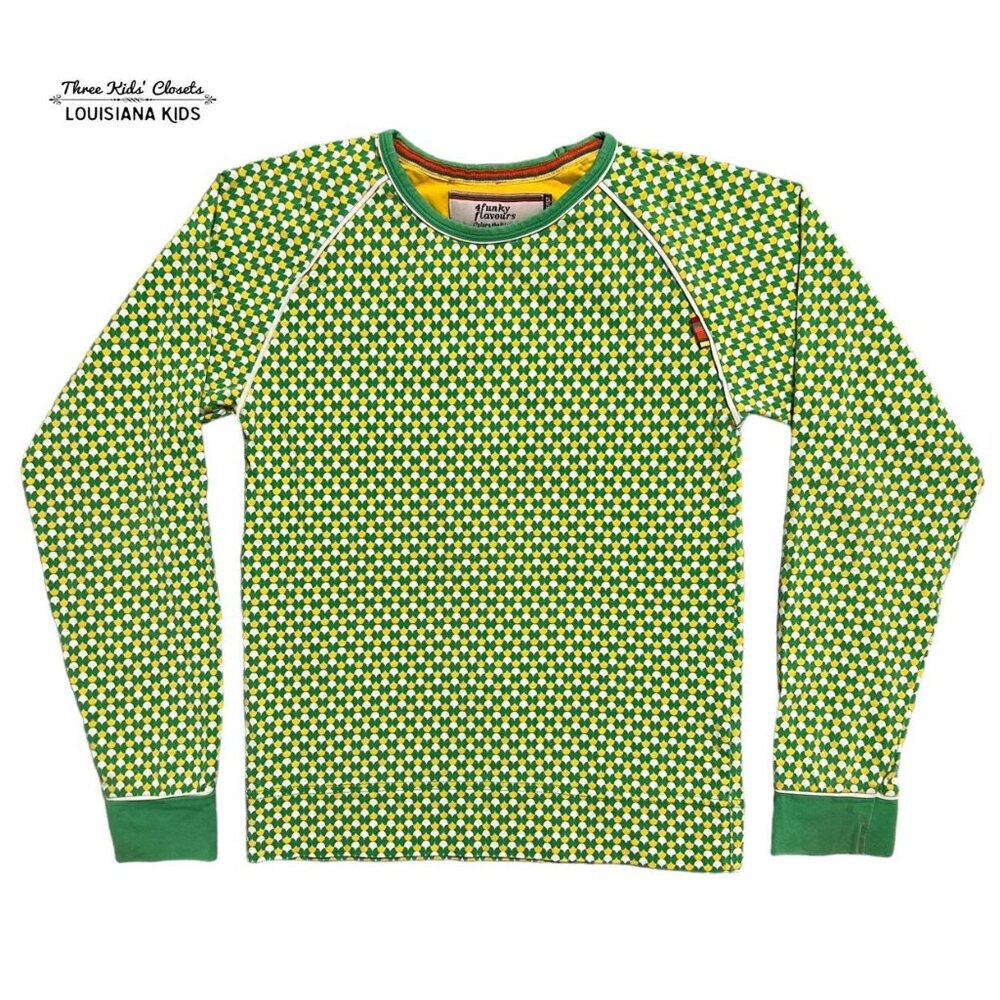 4 Funky Flavours Sz 146/152 (11-12Y) Green And Yellow Geometric Print Raglan Shi